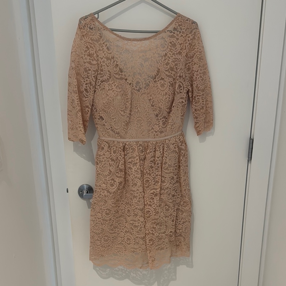 Jenny Yoo Pink Sheath Dress 3/4 Sleeve Crew Neck